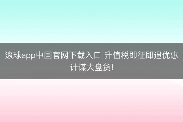 滚球app中国官网下载入口 升值税即征即退优惠计谋大盘货!