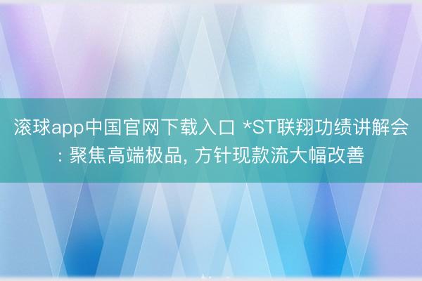 滚球app中国官网下载入口 *ST联翔功绩讲解会: 聚焦高端极品， 方针现款流大幅改善