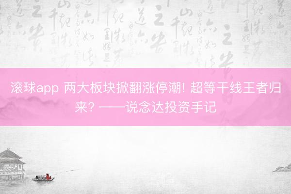 滚球app 两大板块掀翻涨停潮! 超等干线王者归来? ——说念达投资手记